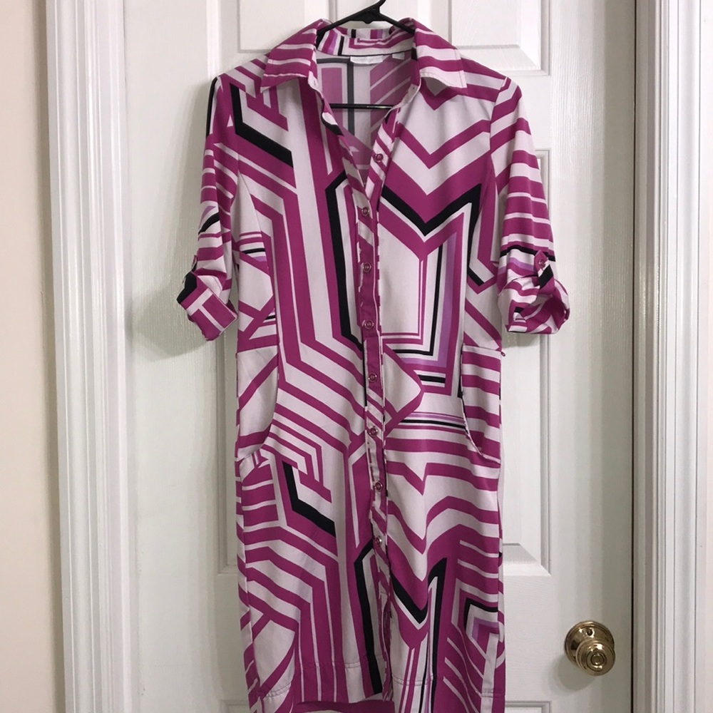 New York & Company Button Down Geo Print Dress